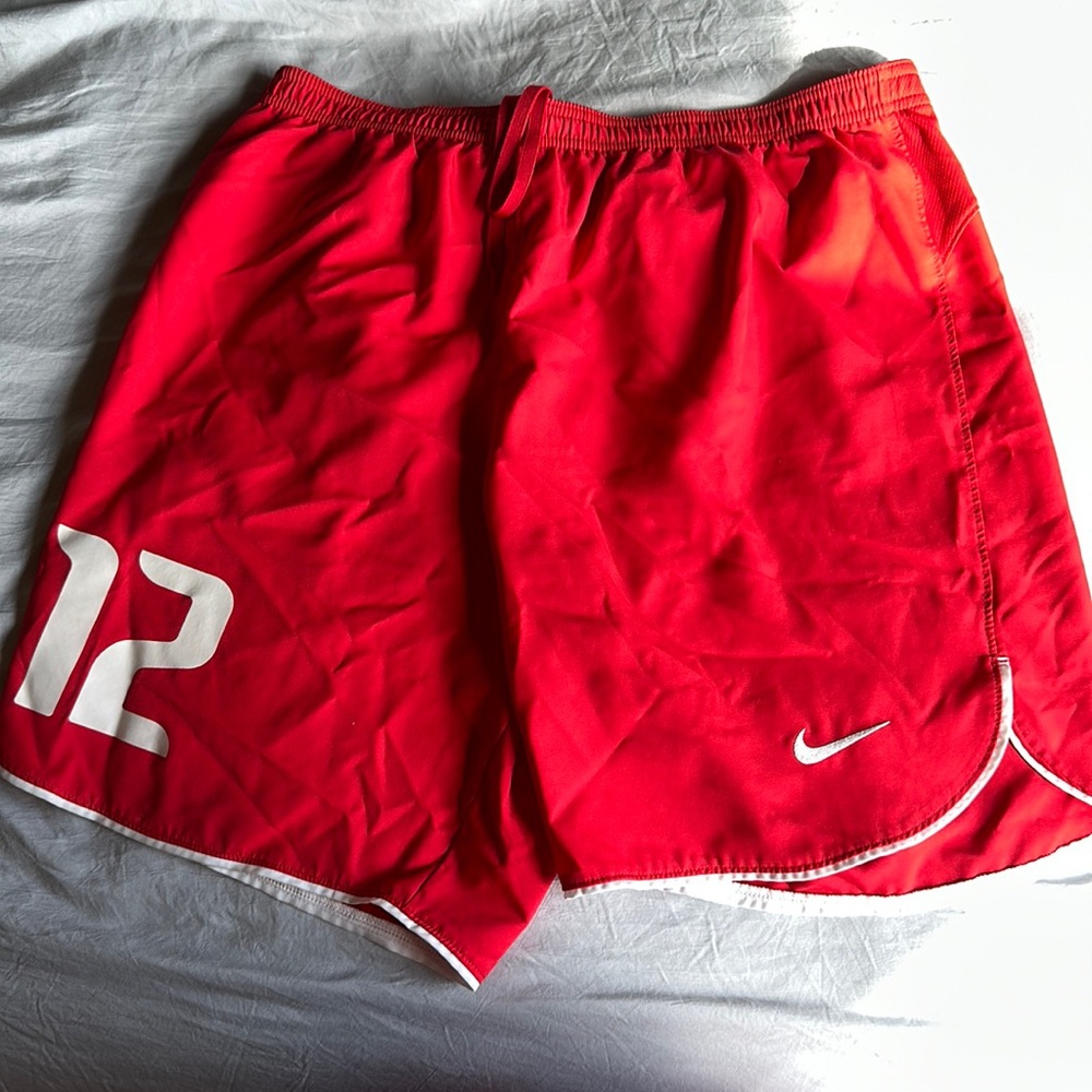 Red training shorts